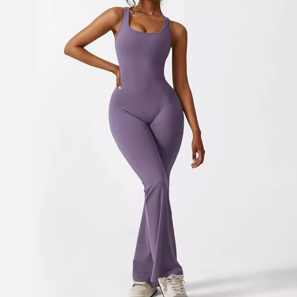 Women Sleeveless Flare Fitness Jumpsuits